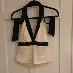 Carmen Marc Valvo Black and Cream Halter Blouse